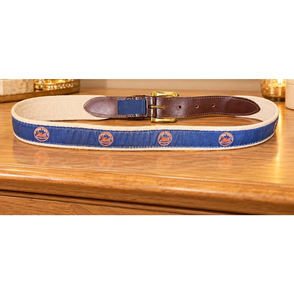 Vineyard Vines New York Mets Ribbon Belt Size 30 Leather Canvas Made USA